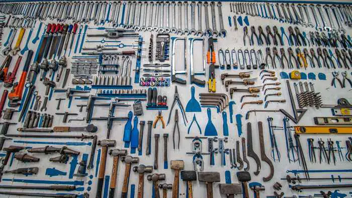 Workbench covered in tools