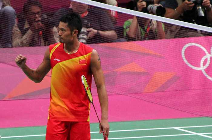 Lin Dan after winning a point at London 2012 Olympics